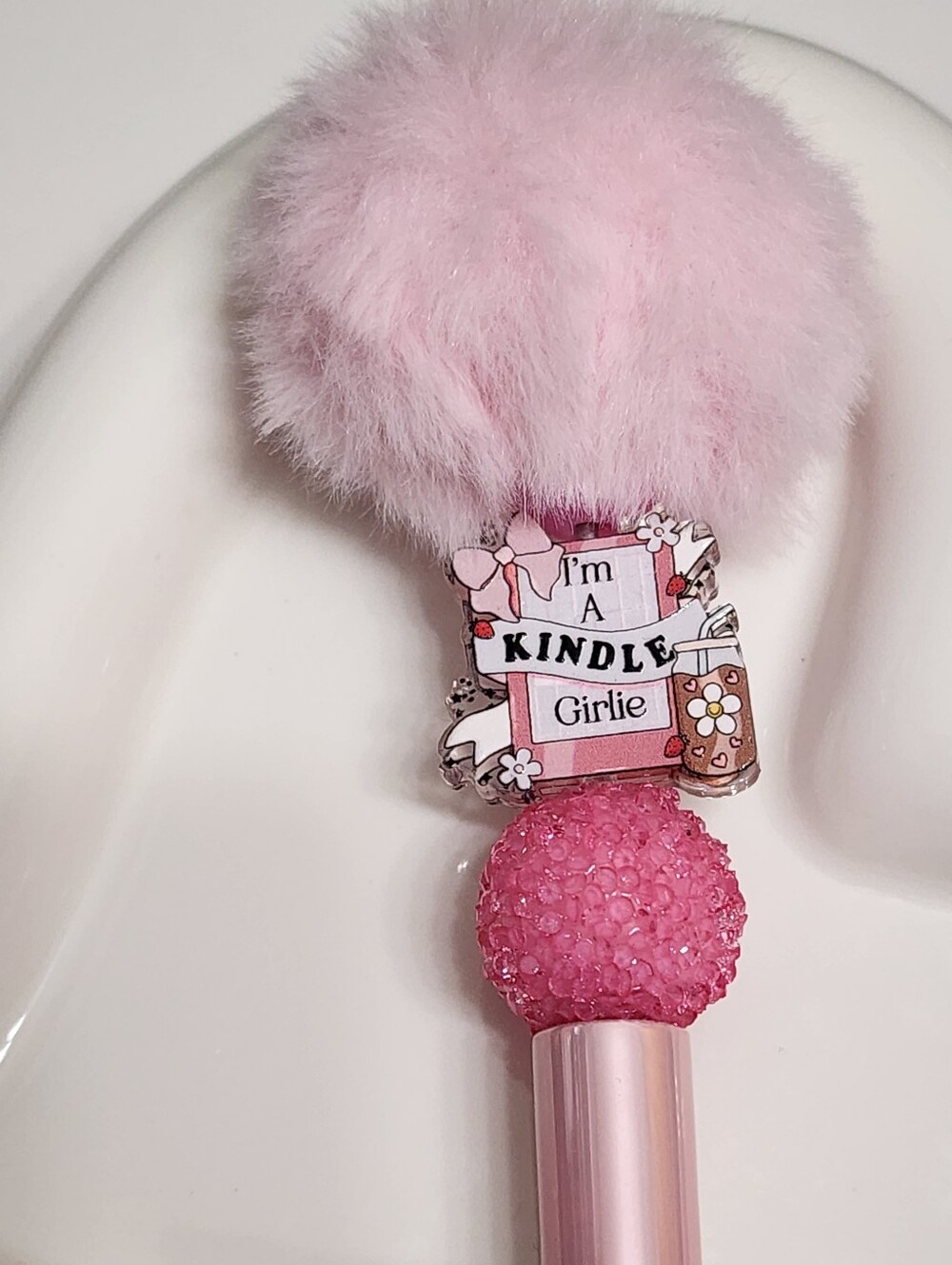Kindle Girlie Pen Pom Pom‎ Beaded Books Reading Gift Pink Black Ink Refillable